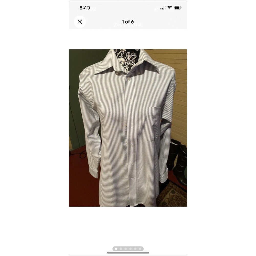 Stafford Essentials Button Down Shirt- 14 1/2 32-33 Light Blue Striped 42" Chest